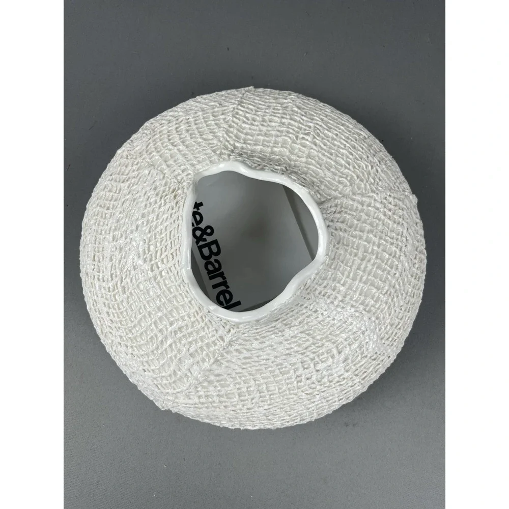 Crate & Barrel Kerr Vase White Ceramic 10 in Diameter Textured Product# 198-722